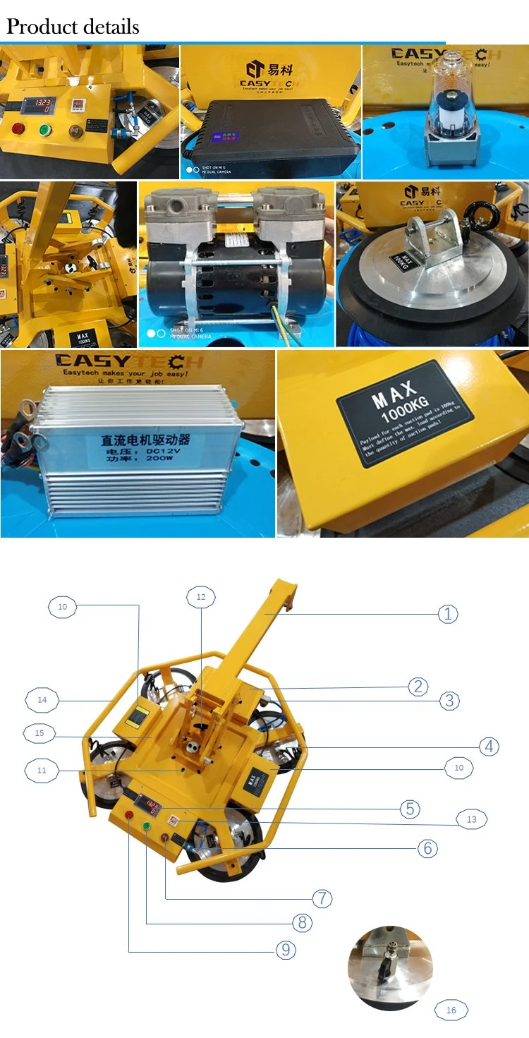 400kg Powered Battery Suction Pad Vacuum Lifter Equipment for Glass Sheet Transportation